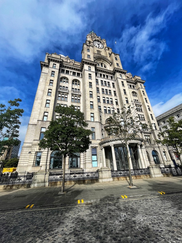 The Three Graces , Royal Liver Building, Cunard Building and The Port of Liverpool Building at the Pier Head in Liverpool